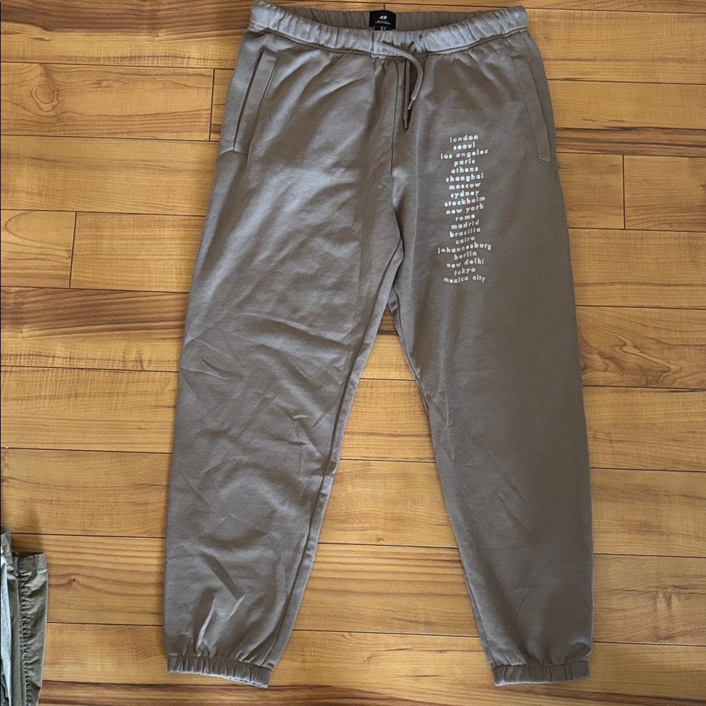 H&M Taupe Joggers with City Print